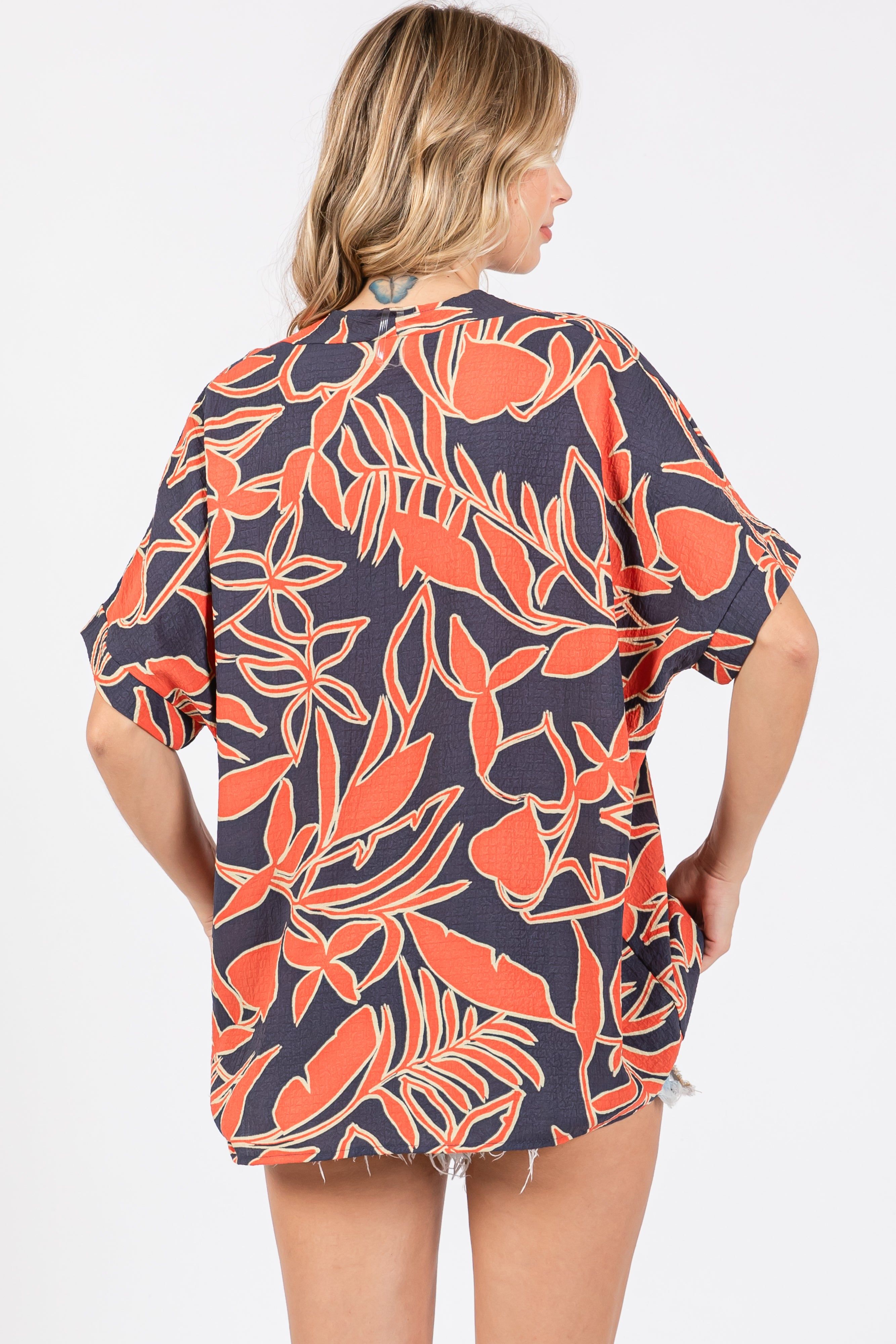 Navy Floral Short Sleeve Blouse sold by Pinkblush product image thumbnail 3