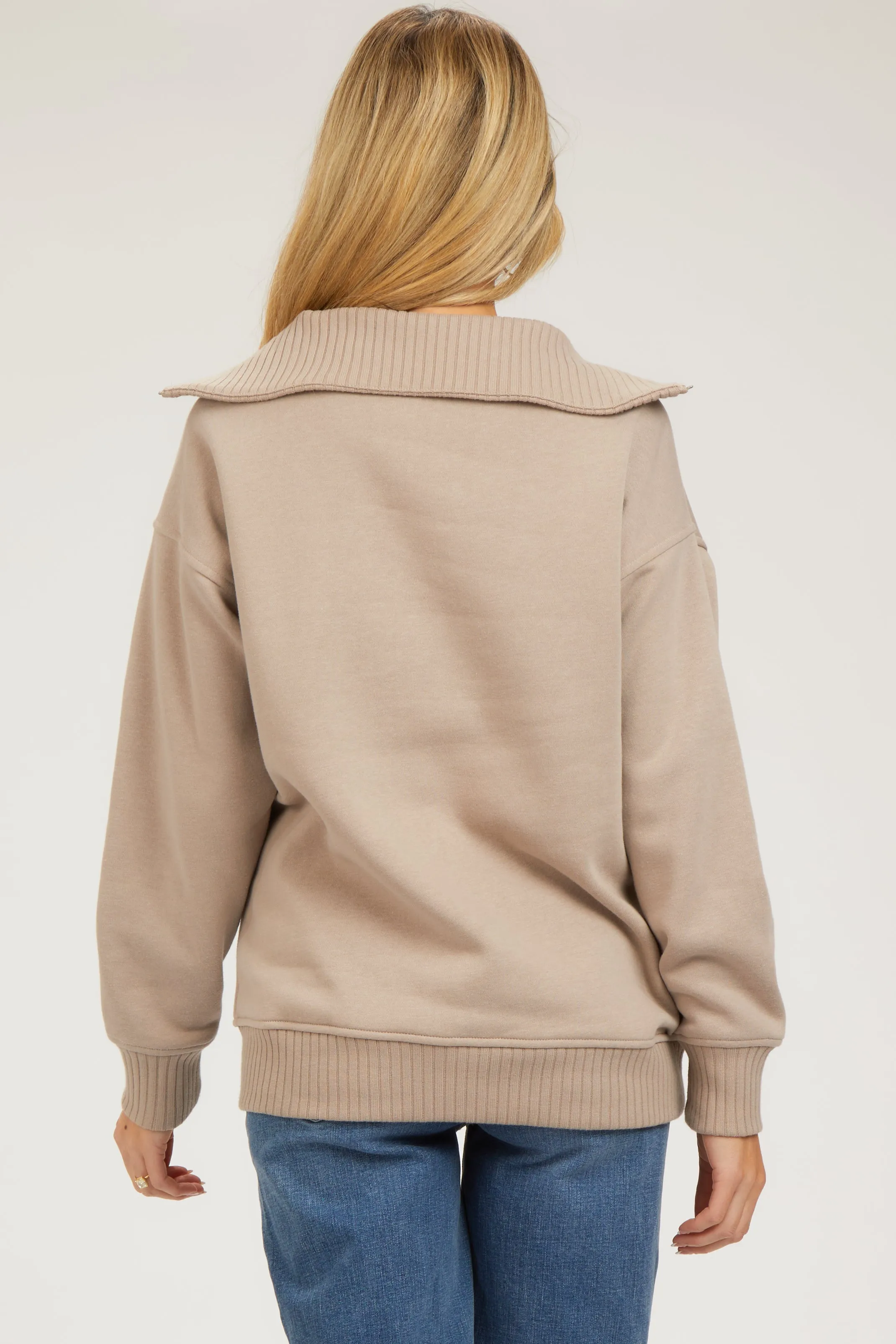 Taupe High-Neck Maternity Fleece Pullover sold by Pinkblush product image thumbnail 4
