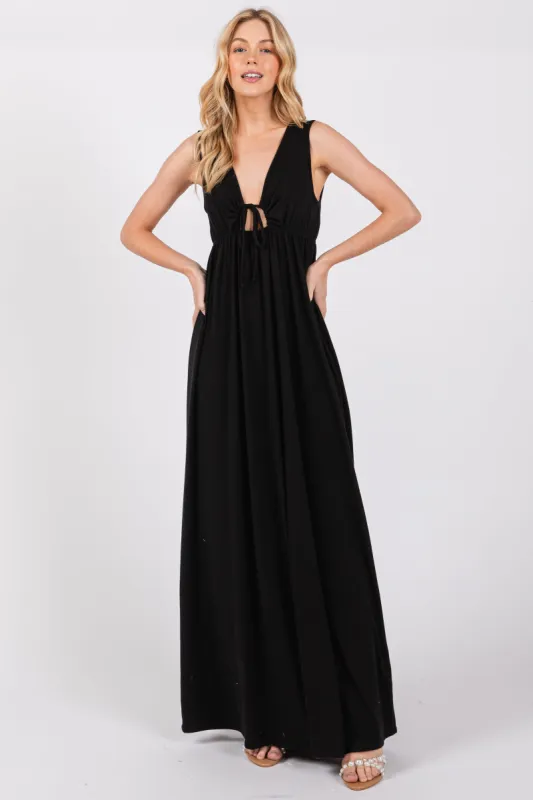 Charcoal Front Tie Cutout Sleeveless Maxi Dress sold by Pinkblush