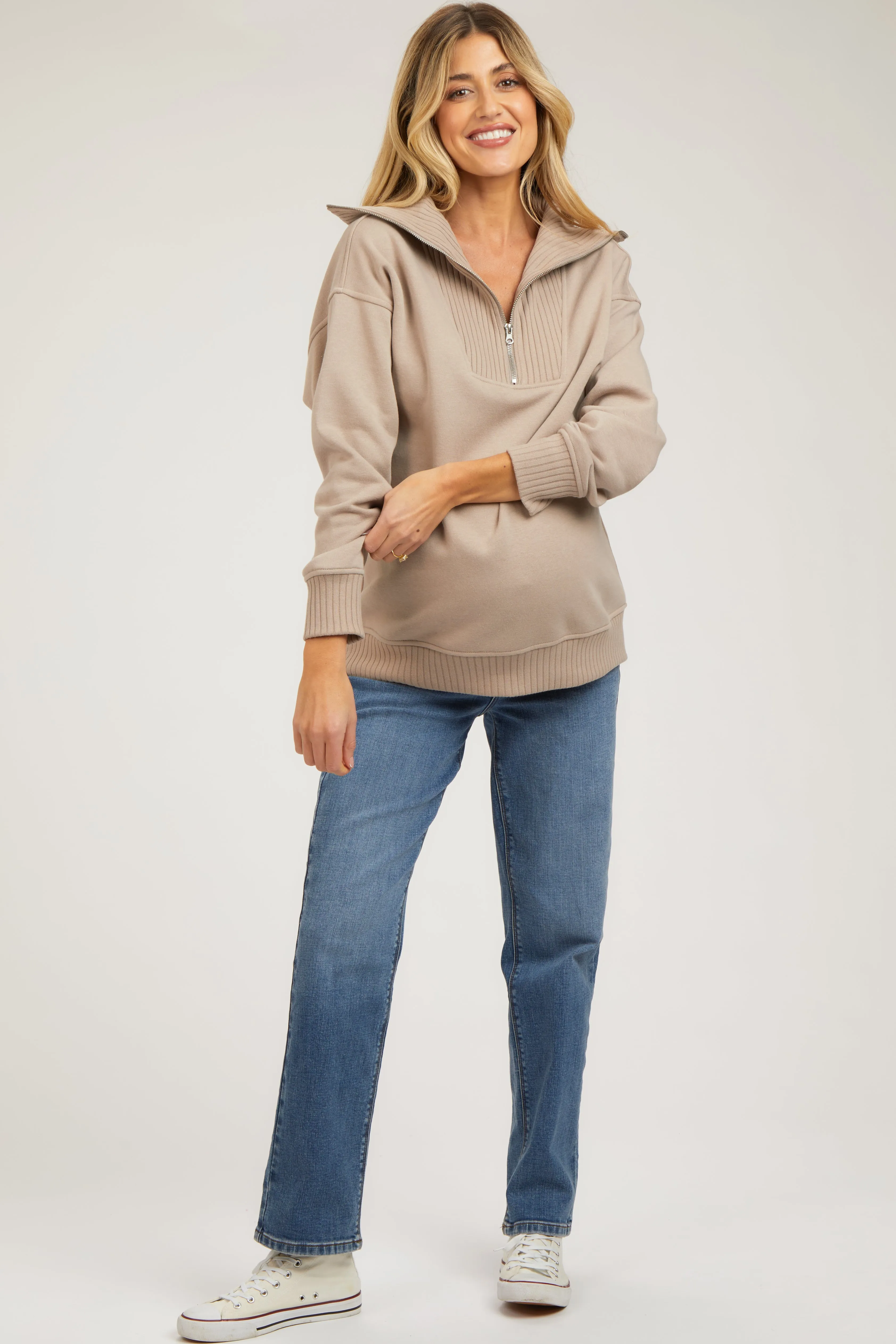 Taupe High-Neck Maternity Fleece Pullover sold by Pinkblush product image thumbnail 2