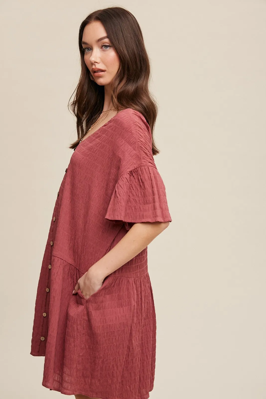 Deep Rose Crinkle Loose Fit Mini Dress sold by Pinkblush product image thumbnail 2