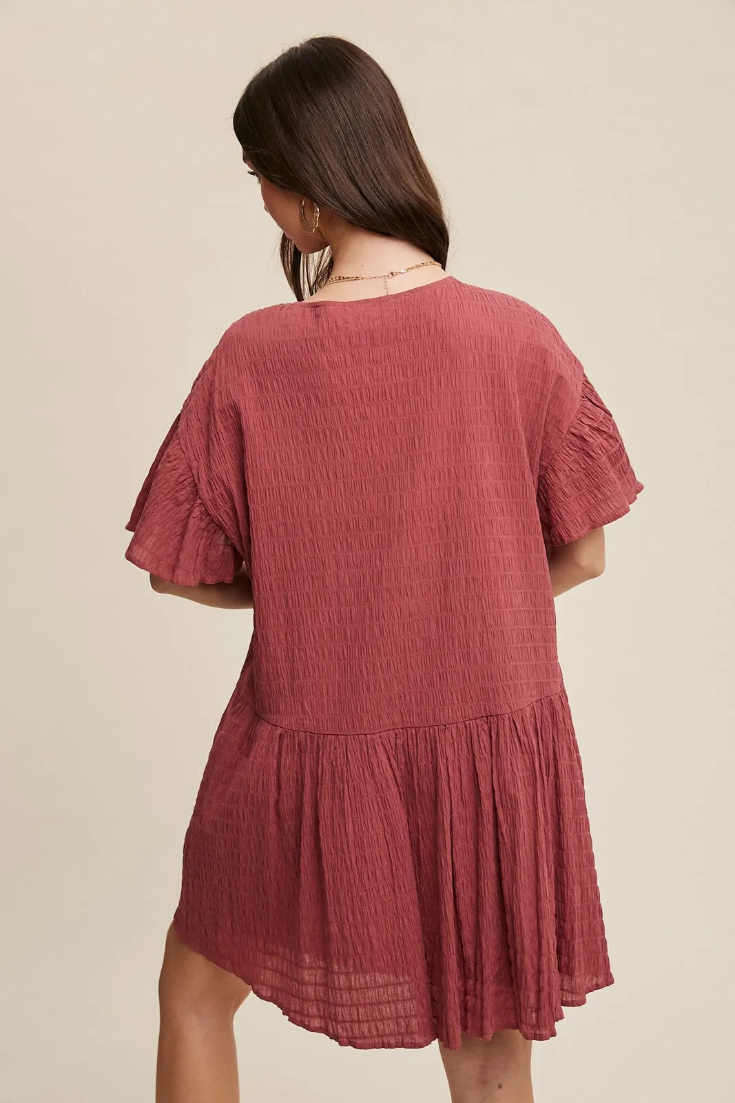 Deep Rose Crinkle Loose Fit Mini Dress sold by Pinkblush product image thumbnail 3