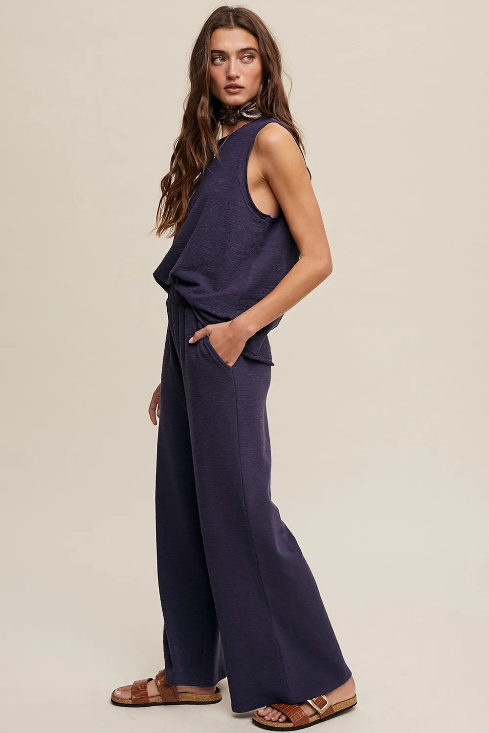 Navy Blue Slub Knit Pants Set sold by Pinkblush product image thumbnail 2