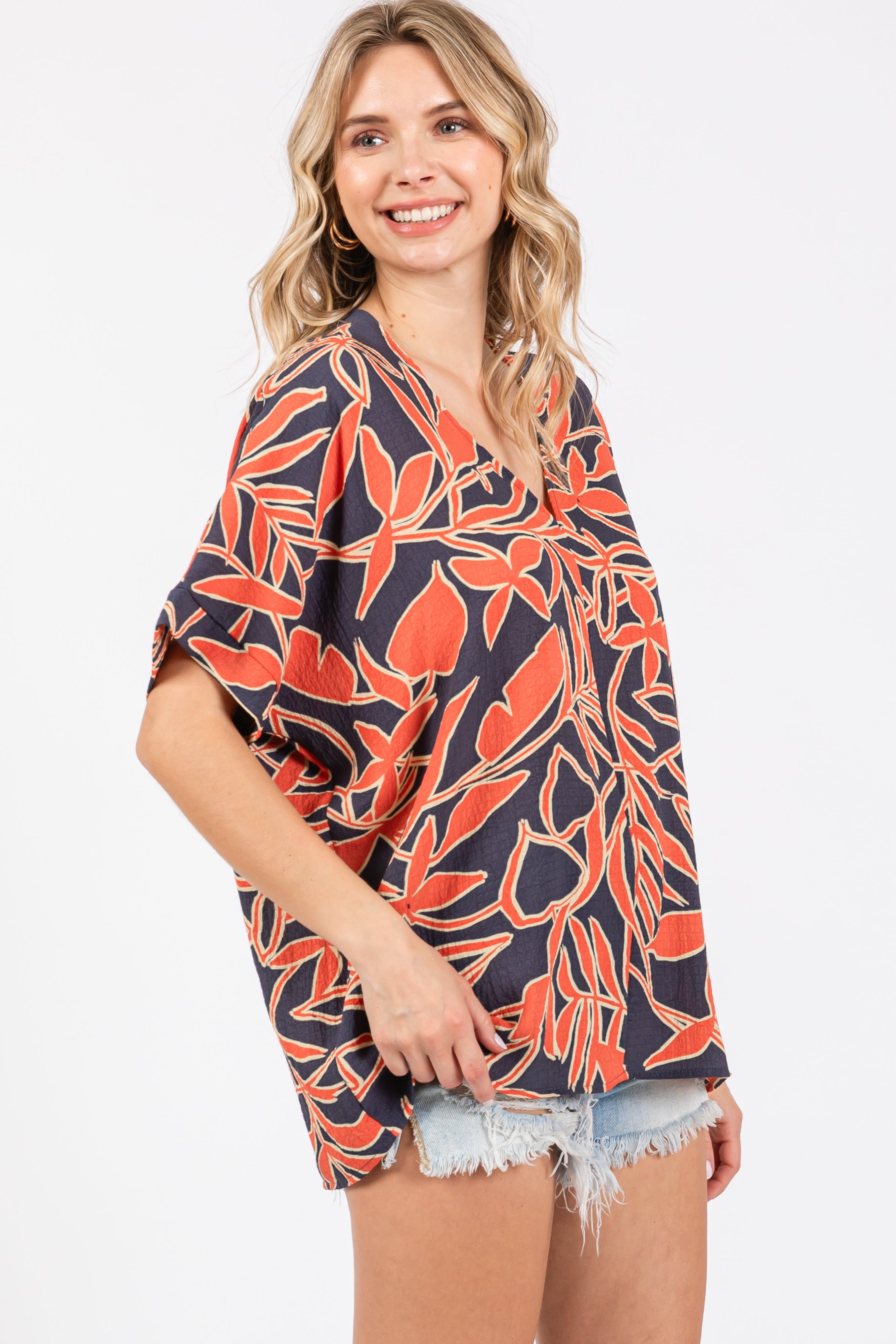 Navy Floral Short Sleeve Blouse sold by Pinkblush product image thumbnail 2