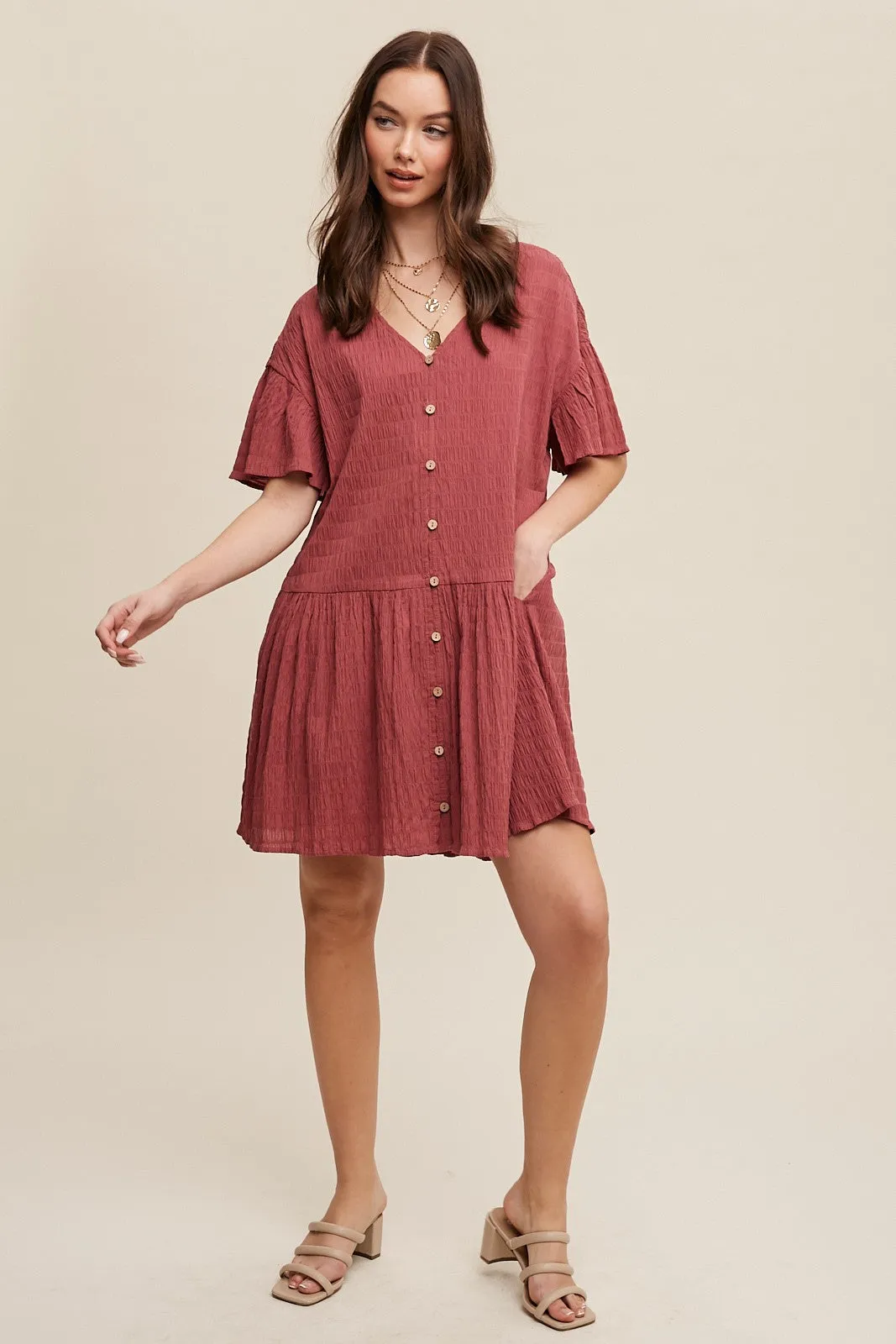 Deep Rose Crinkle Loose Fit Mini Dress sold by Pinkblush product image thumbnail 4