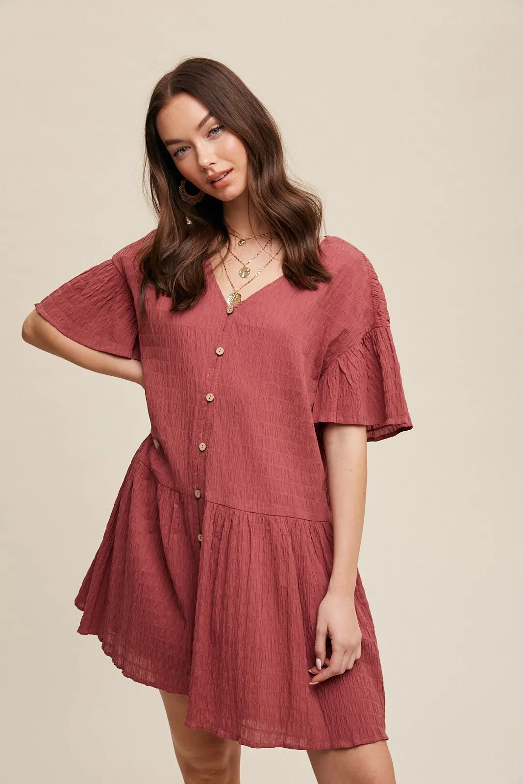 Deep Rose Crinkle Loose Fit Mini Dress sold by Pinkblush