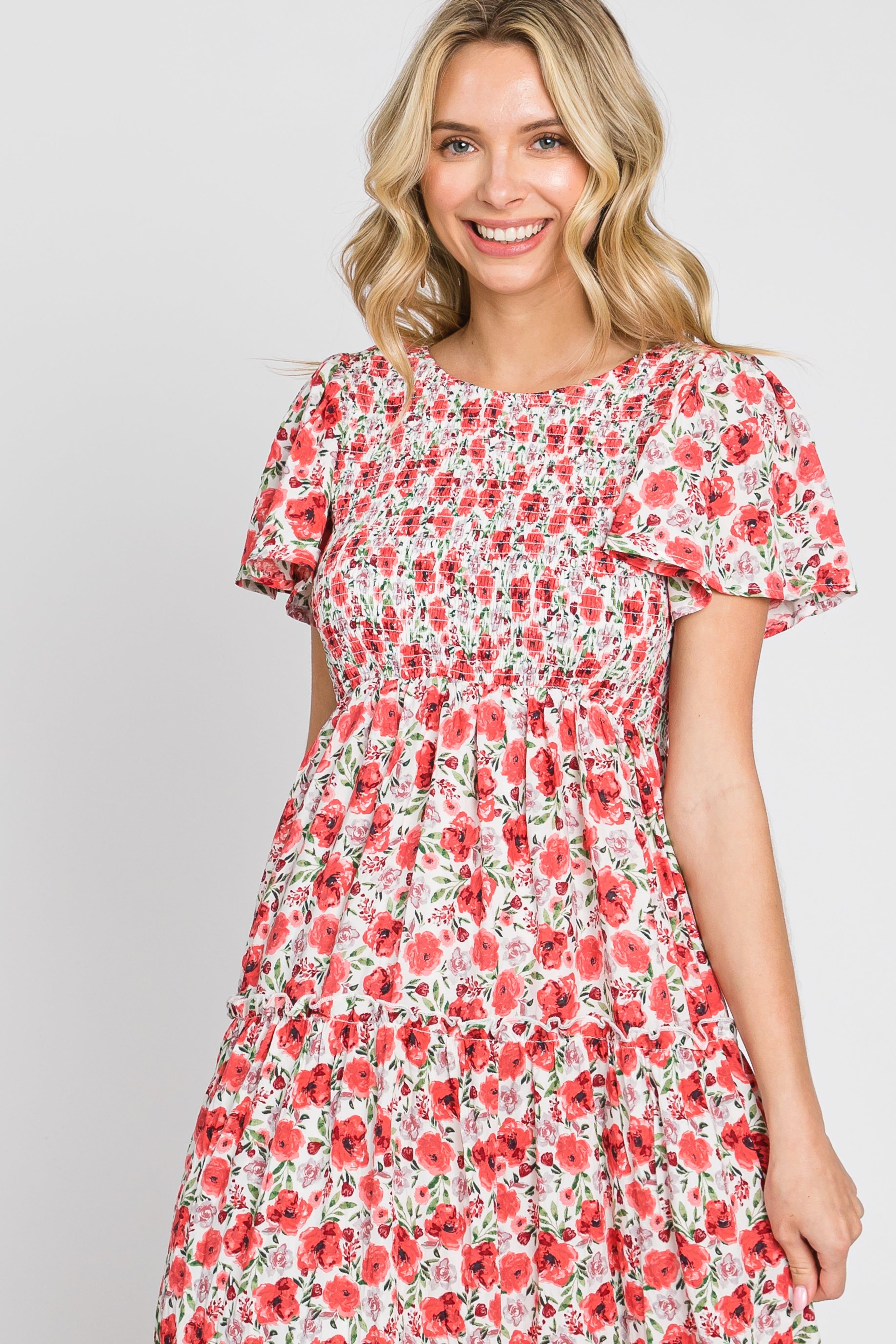 Pink Floral Smocked Scoop Back Ruffle Hem Maxi Dress sold by Pinkblush product image thumbnail 4