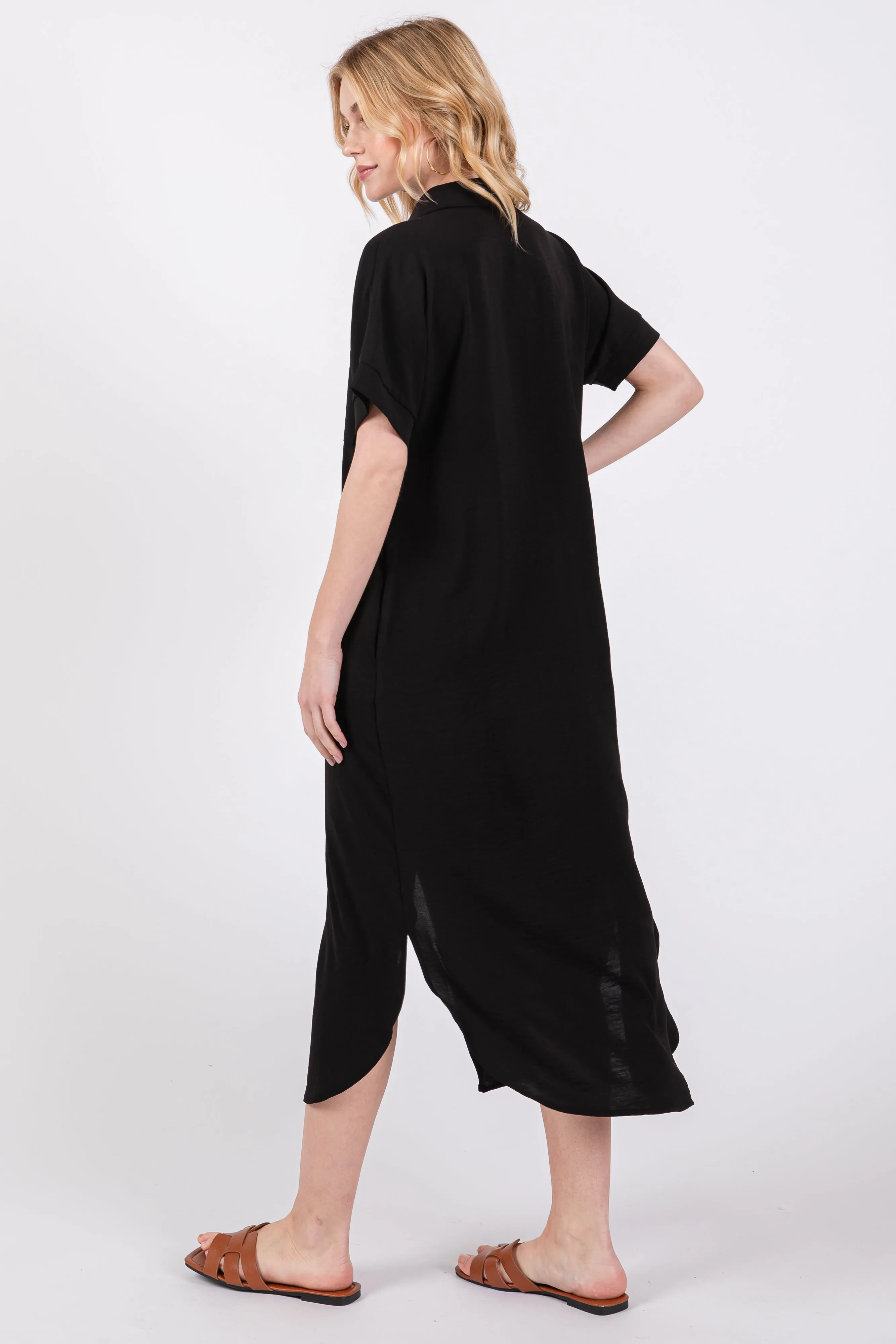 Black Button Down Front Pocket Midi Dress sold by Pinkblush product image thumbnail 3