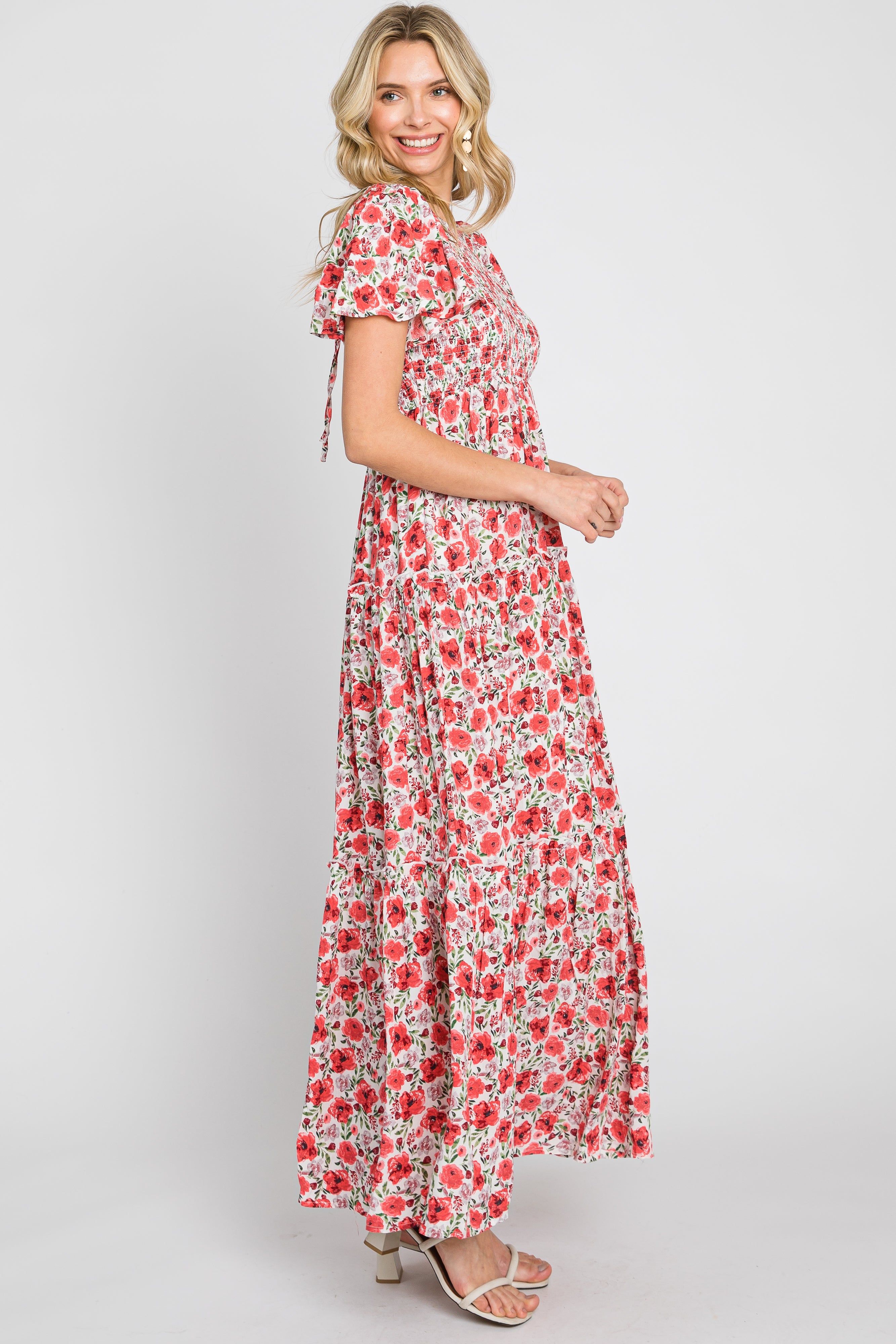 Pink Floral Smocked Scoop Back Ruffle Hem Maxi Dress sold by Pinkblush product image thumbnail 2