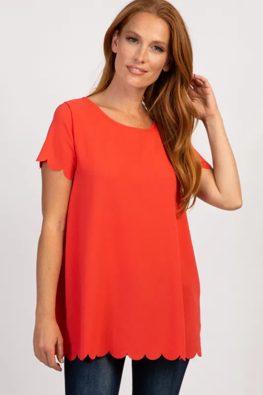 PinkBlush Coral Solid Scalloped Hem Top sold by Pinkblush