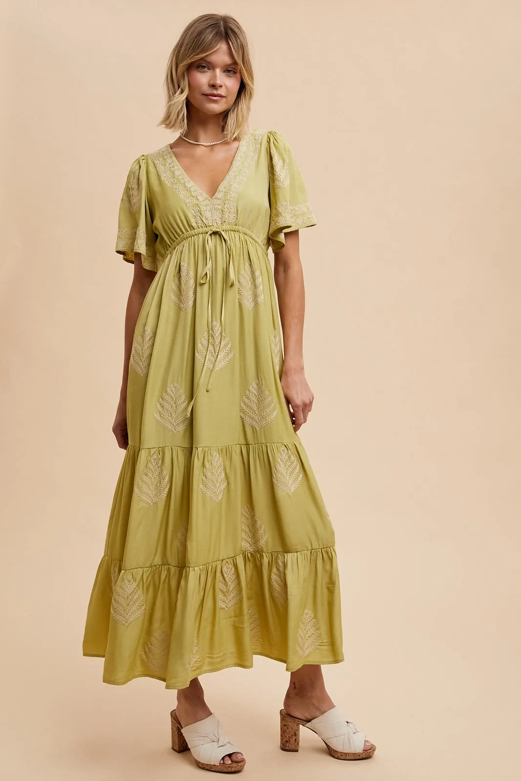 Light Olive Embroidered Maxi Dress sold by Pinkblush product image thumbnail 3