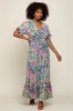 Blue Multi-Color Floral Ruffle Maxi Dress sold by Pinkblush