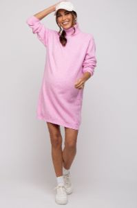 Pink Knit Long Sleeve Turtleneck Maternity Sweater Dress sold by Pinkblush