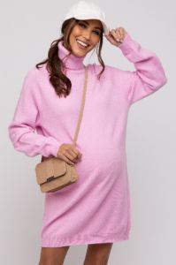Pink Knit Long Sleeve Turtleneck Maternity Sweater Dress sold by Pinkblush