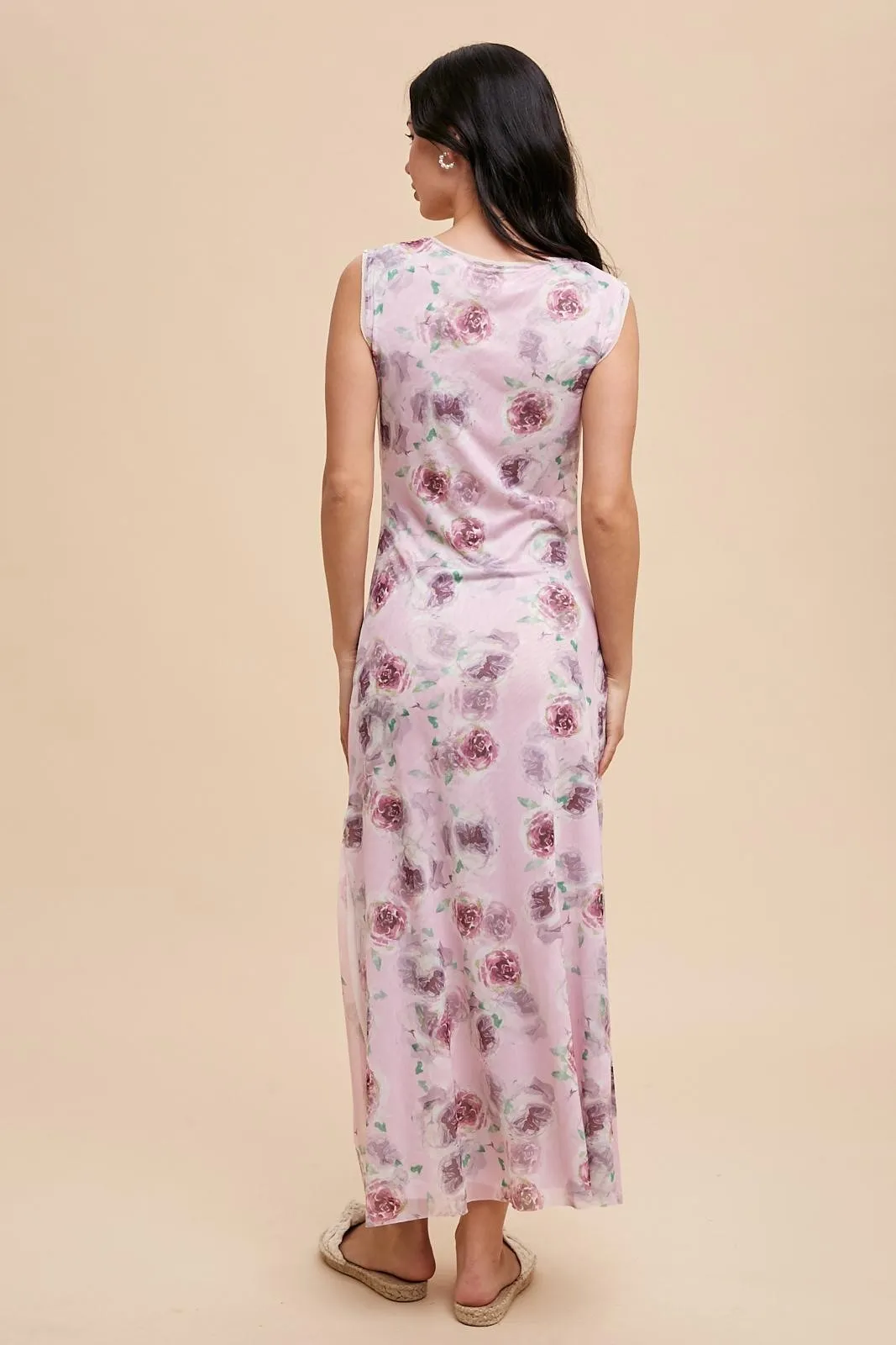 Lavender Rose Print Ruched Mesh Dress sold by Pinkblush product image thumbnail 4