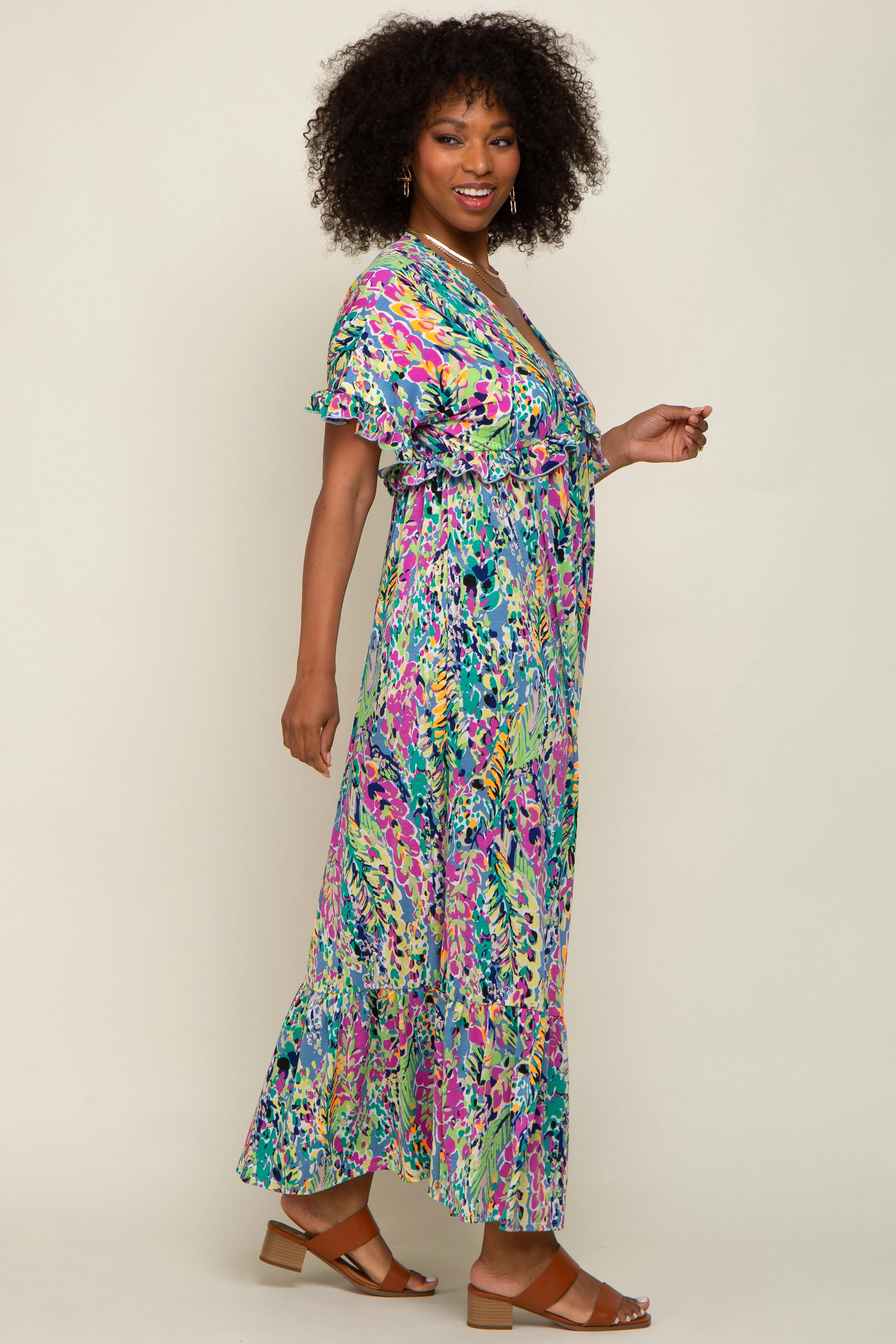 Blue Multi-Color Floral Ruffle Maxi Dress sold by Pinkblush product image thumbnail 2
