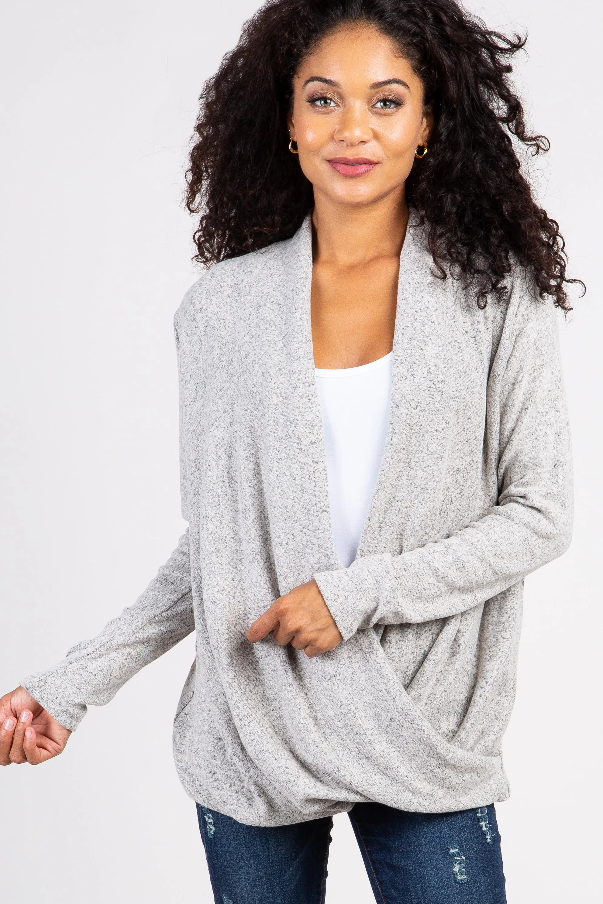 PinkBlush Beige Knit Draped Wrap V-Neck Nursing Top sold by Pinkblush
