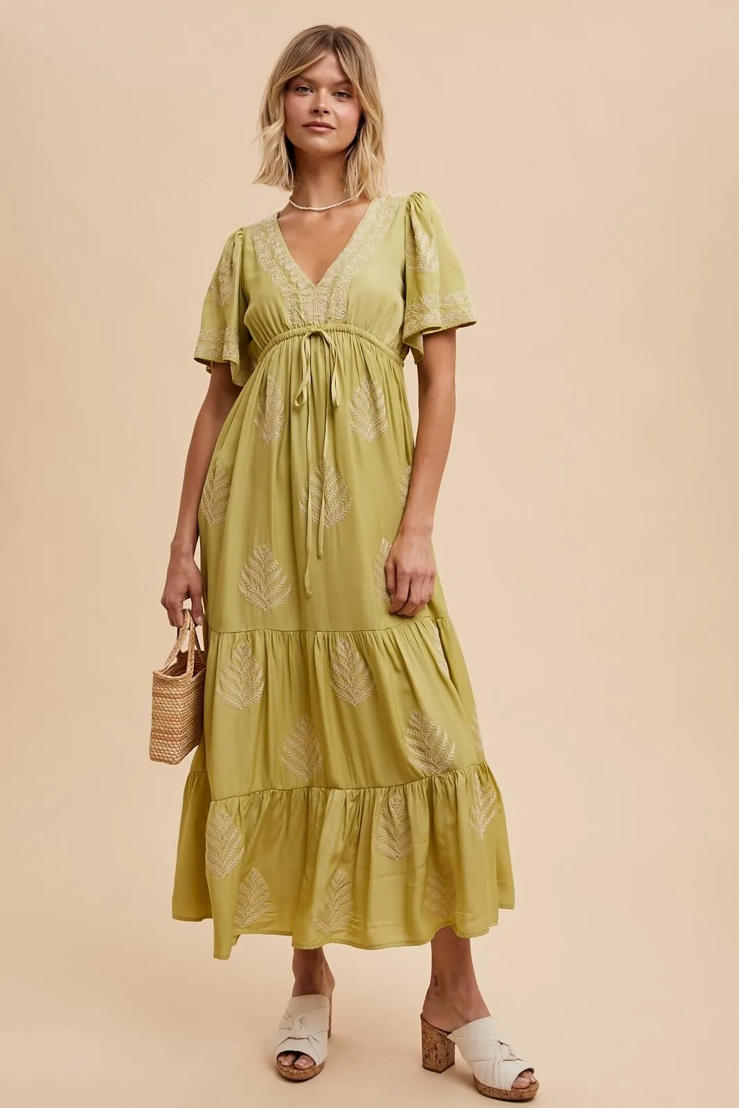 Light Olive Embroidered Maxi Dress sold by Pinkblush product image thumbnail 2