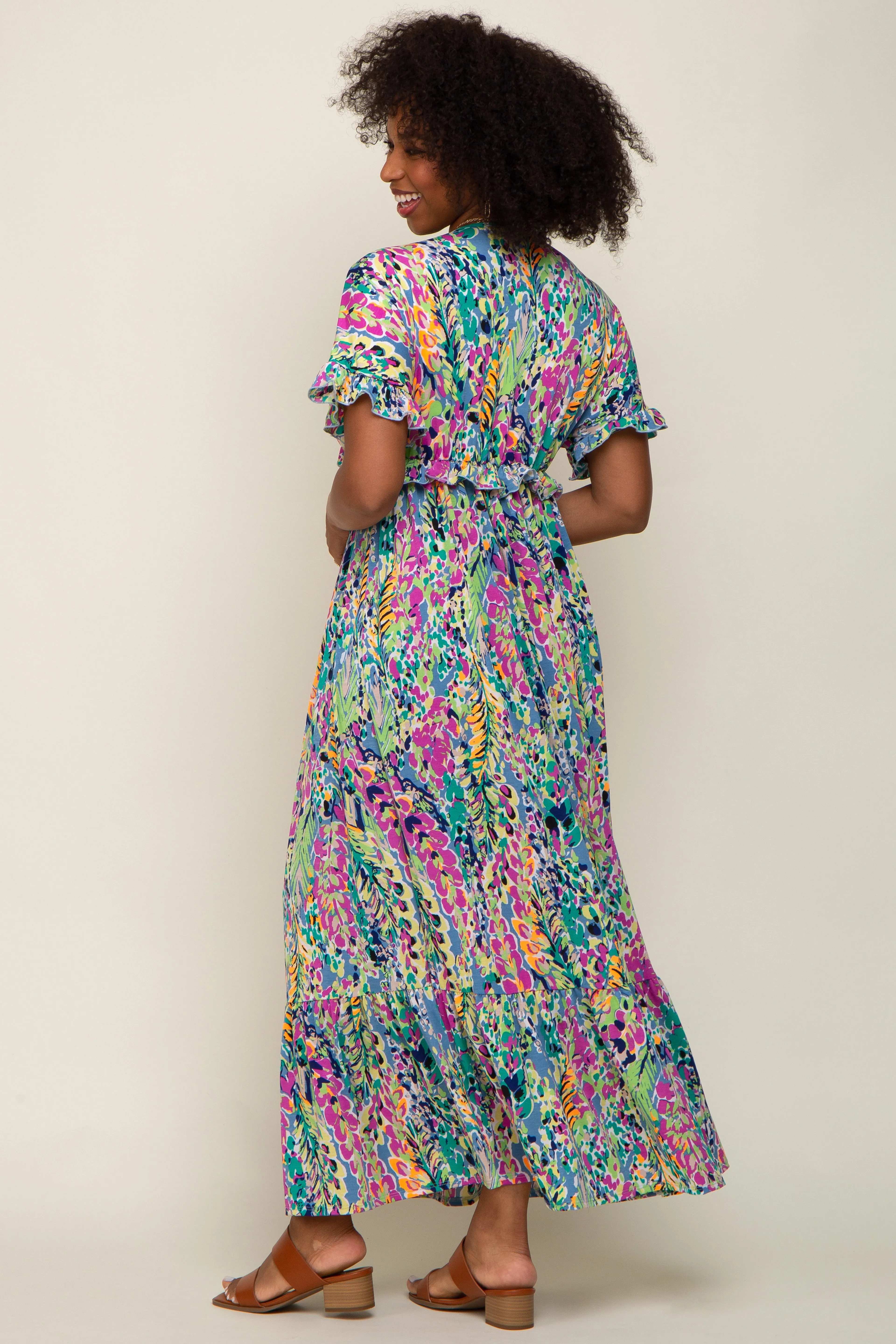 Blue Multi-Color Floral Ruffle Maxi Dress sold by Pinkblush product image thumbnail 3