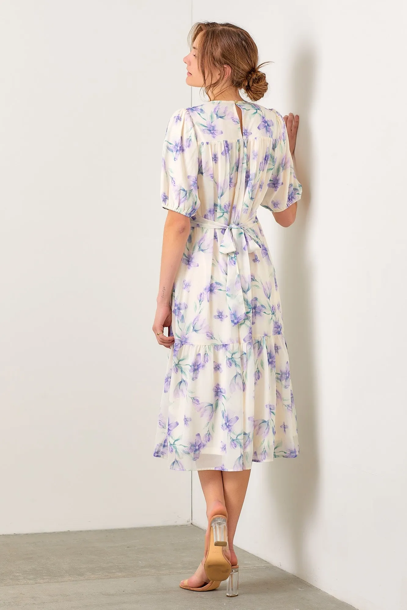 Cream Smocked Ruffle Hem Midi Dress sold by Pinkblush product image thumbnail 3