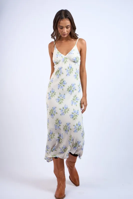 Blue Ivory Floral Sweetheart Neck Long Midi Dress sold by Pinkblush