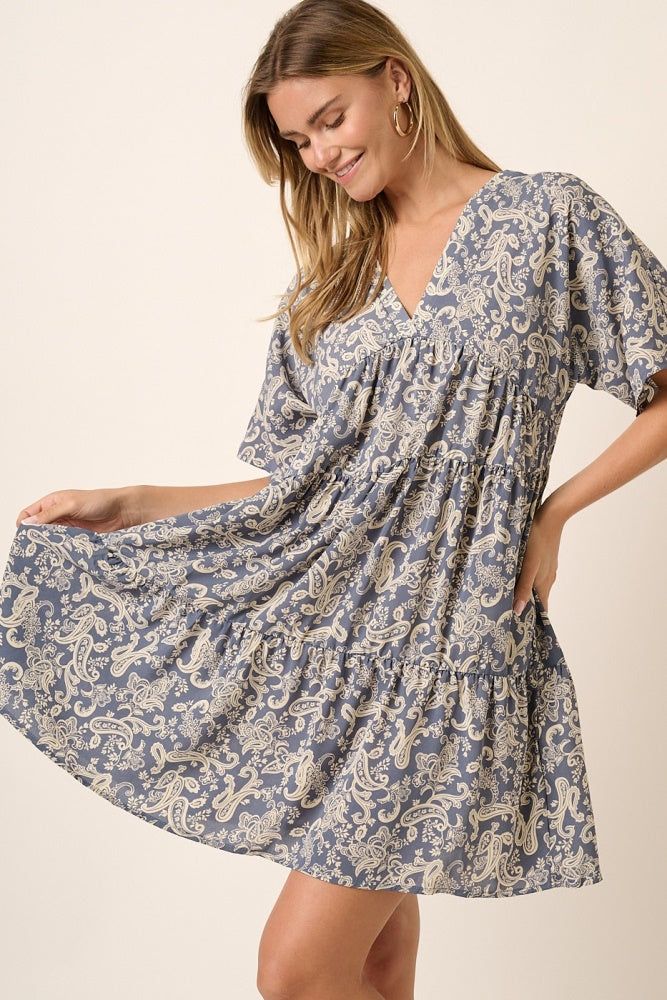 Slate Blue Paisley Print Dolman Sleeve Dress sold by Pinkblush product image thumbnail 4