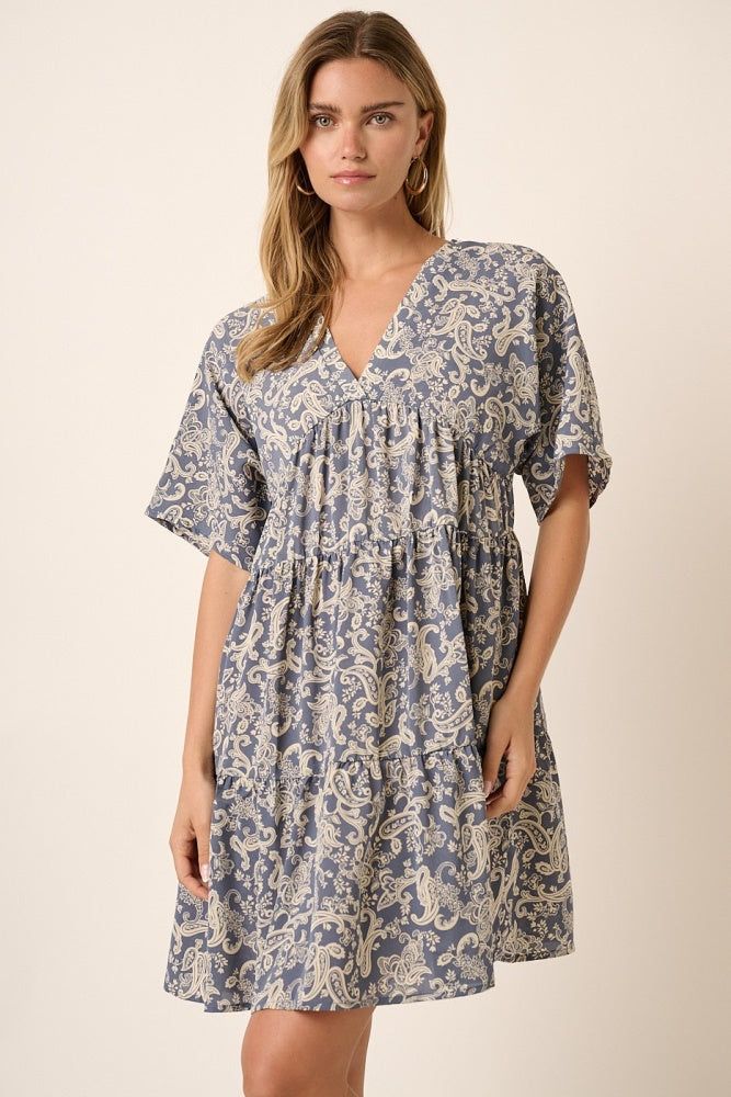 Slate Blue Paisley Print Dolman Sleeve Dress sold by Pinkblush