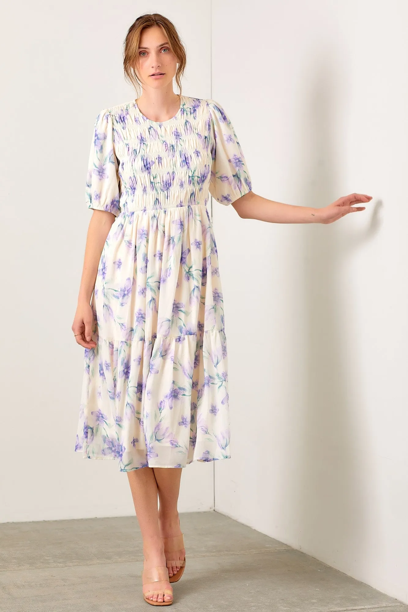 Cream Smocked Ruffle Hem Midi Dress sold by Pinkblush product image thumbnail 4