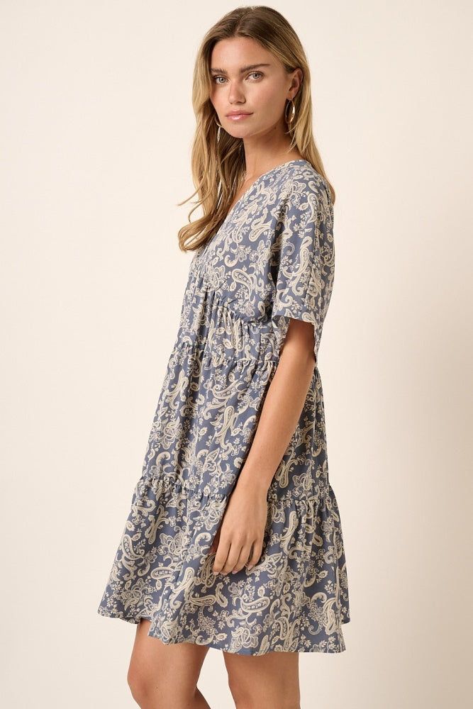 Slate Blue Paisley Print Dolman Sleeve Dress sold by Pinkblush product image thumbnail 2