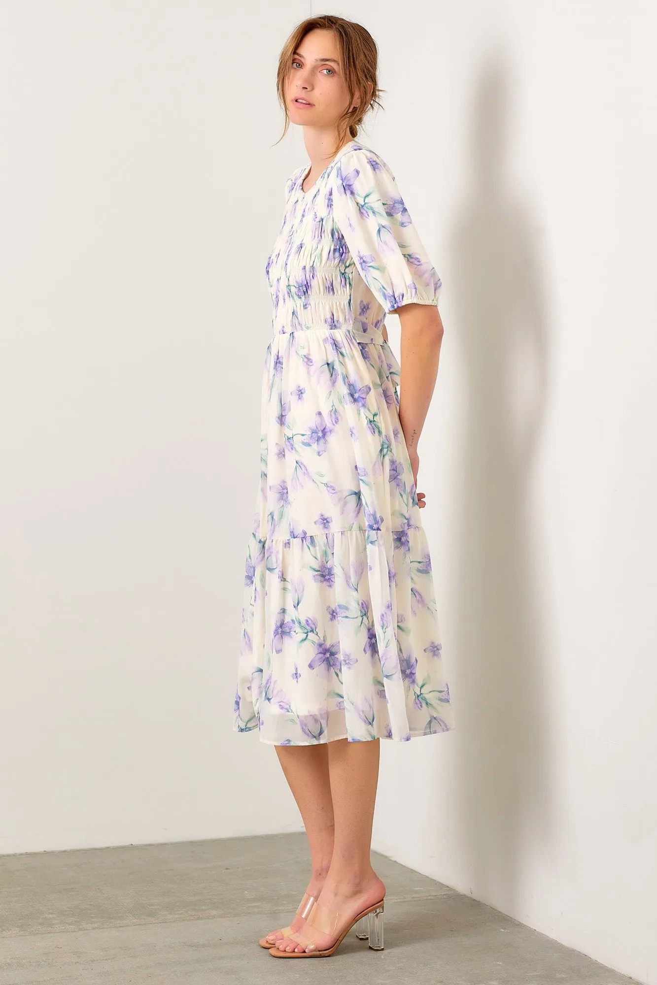 Cream Smocked Ruffle Hem Midi Dress sold by Pinkblush product image thumbnail 2