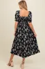 Black Floral Smocked Sweetheart Neckline Maternity Midi Dress sold by Pinkblush