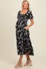 Black Floral Smocked Sweetheart Neckline Maternity Midi Dress sold by Pinkblush