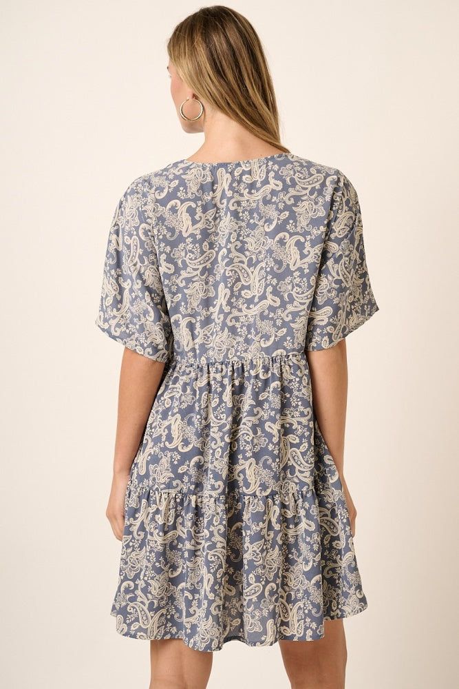 Slate Blue Paisley Print Dolman Sleeve Dress sold by Pinkblush product image thumbnail 3
