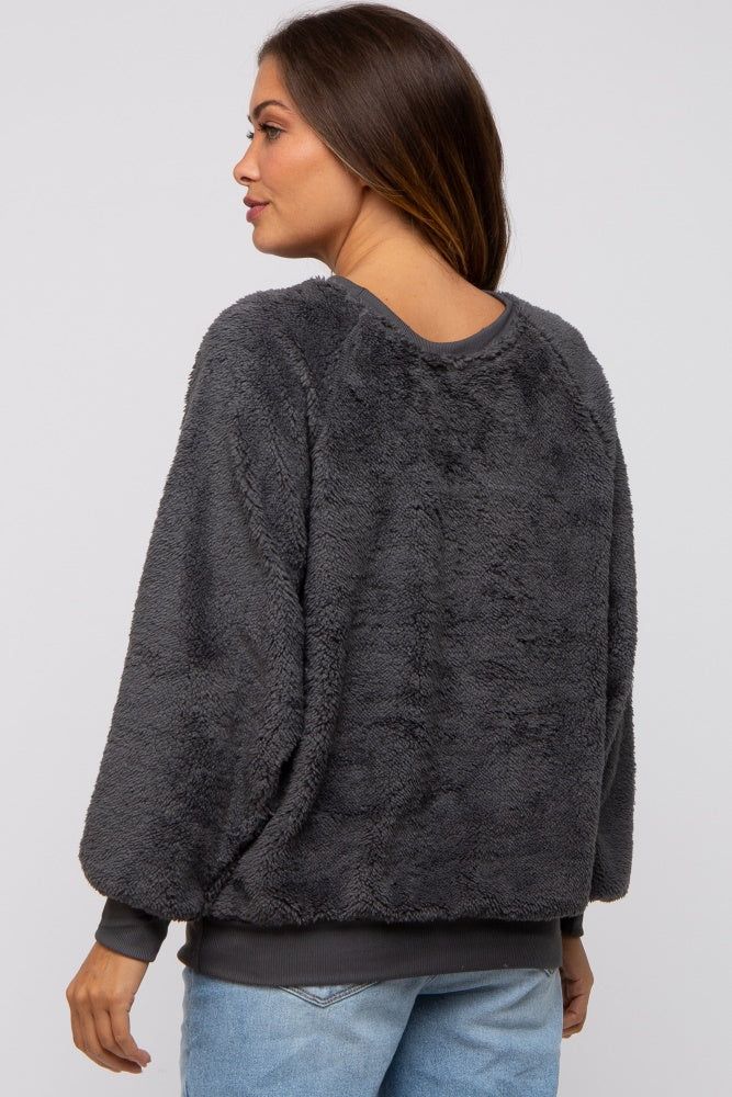 Charcoal Faux Fur Maternity Sweatshirt sold by Pinkblush product image thumbnail 3