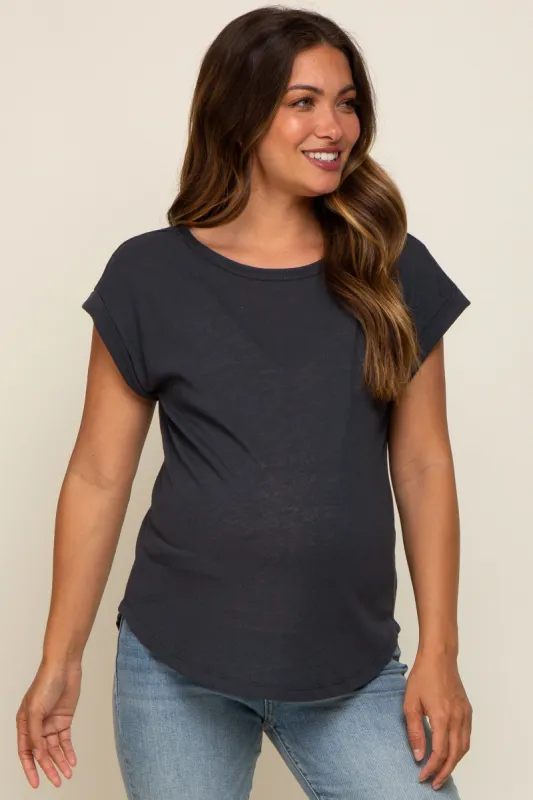 Charcoal Short Dolman Sleeve Maternity Top sold by Pinkblush