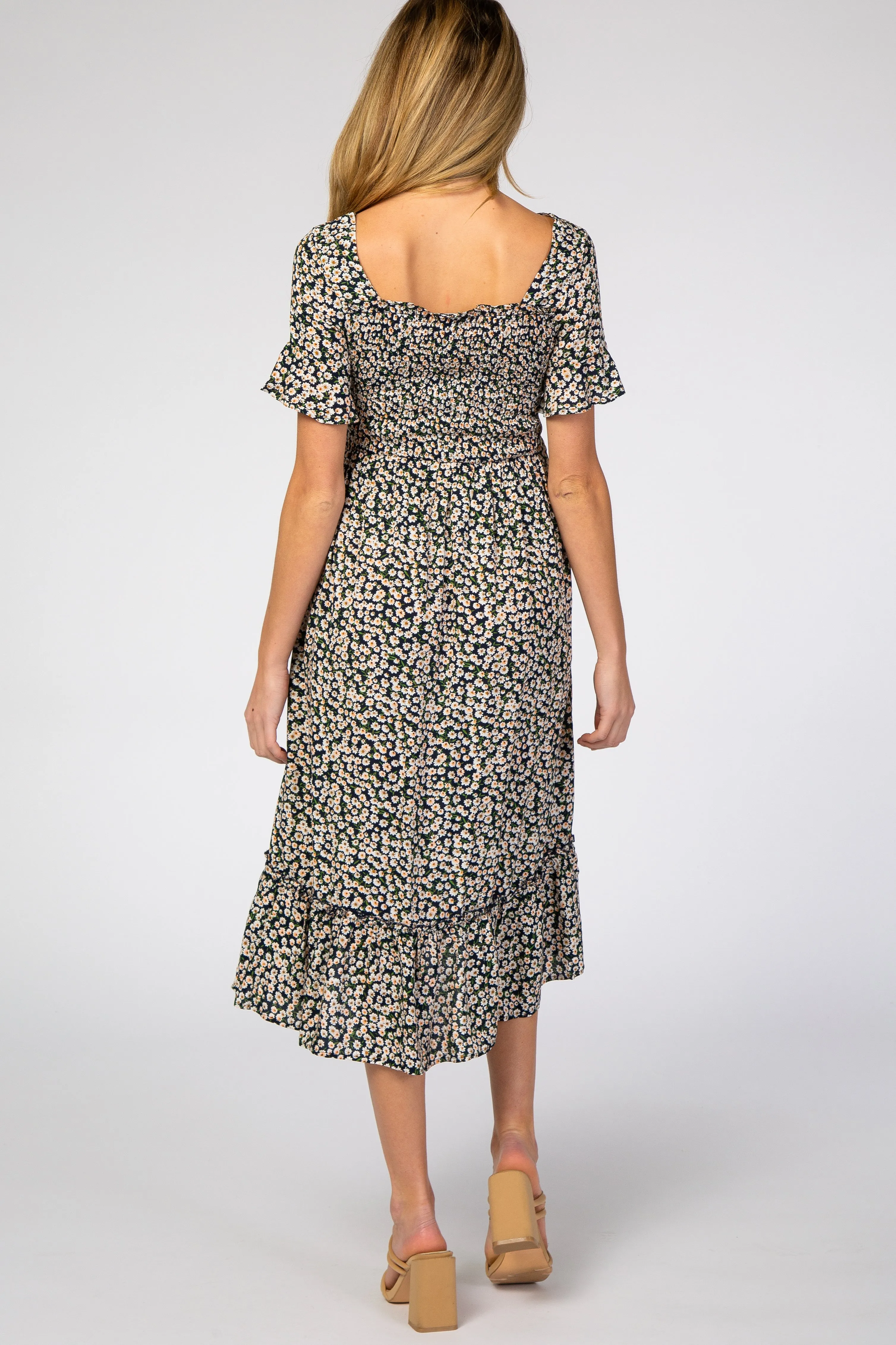 Navy Floral Ruffle Maternity Midi Dress sold by Pinkblush product image thumbnail 3