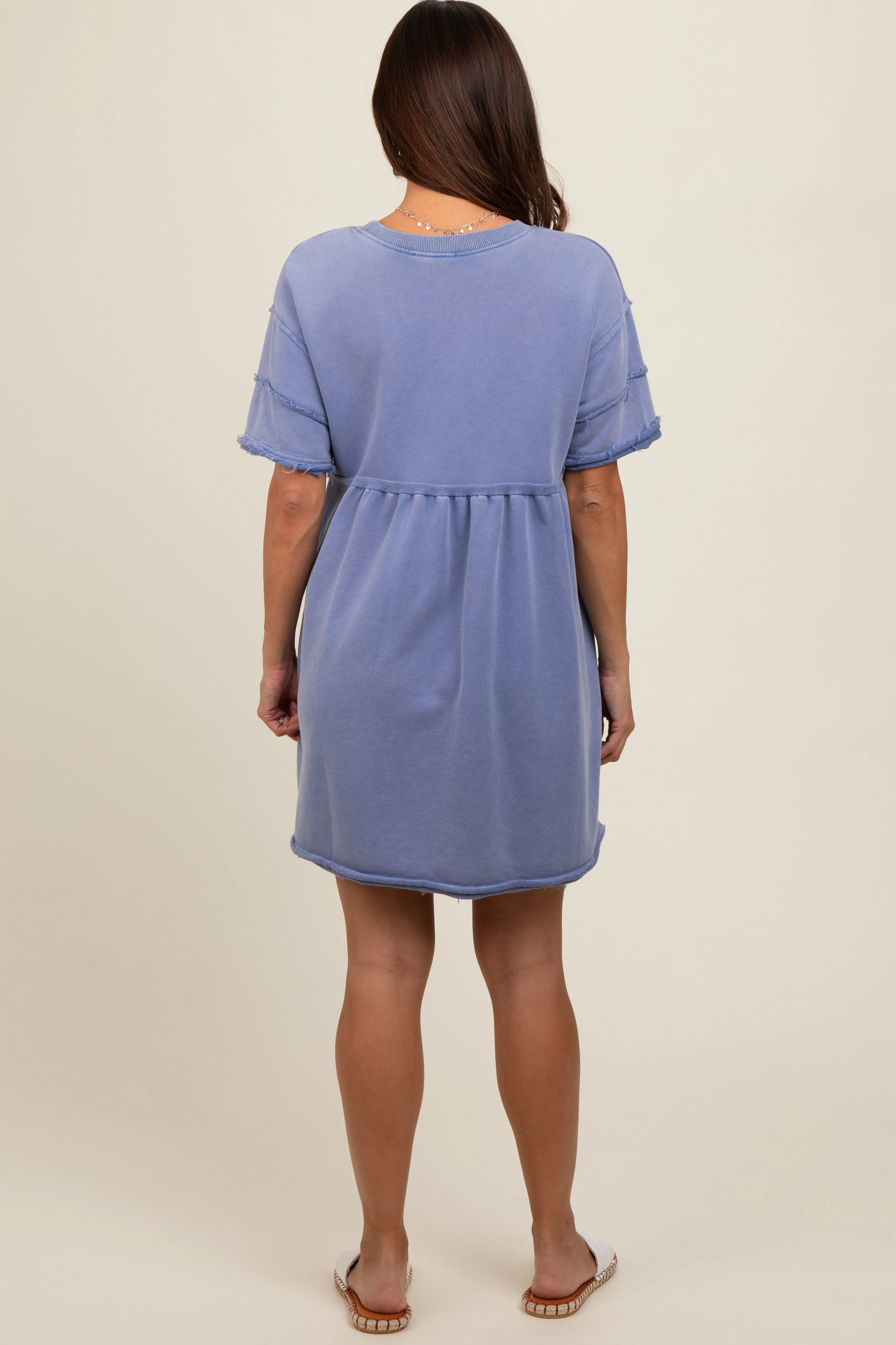Blue Raw Hem Maternity Short Sleeve Dress sold by Pinkblush product image thumbnail 3