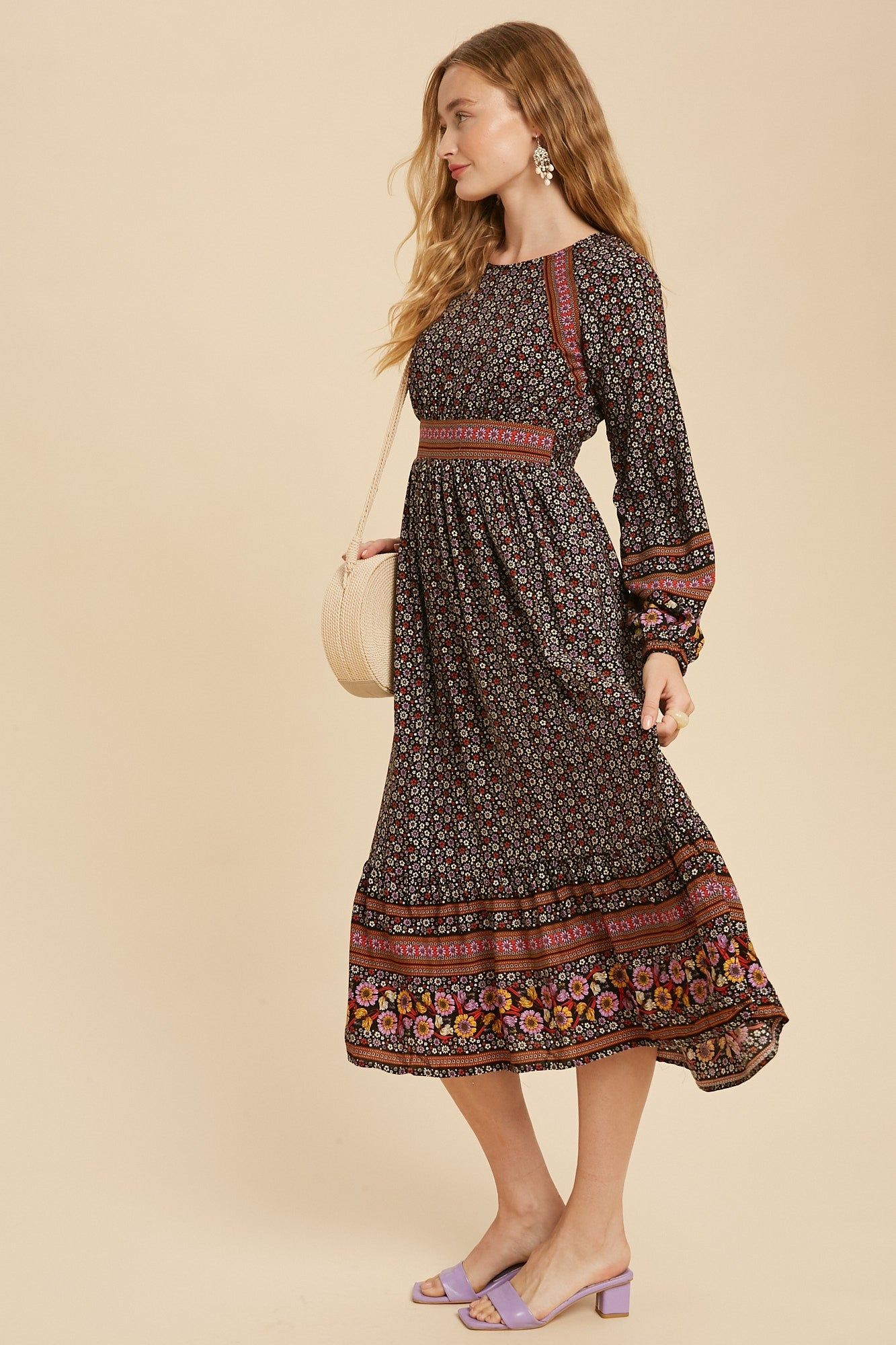 Black Floral Border Print Boho Midi sold by Pinkblush product image thumbnail 2