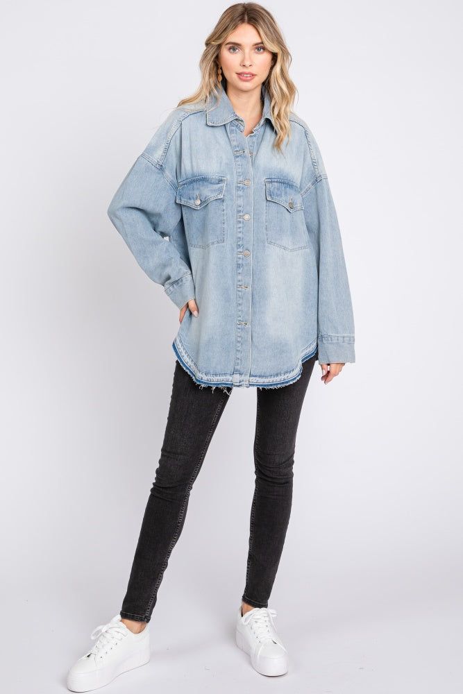 Blue Round Raw Edge Hem Denim Jacket sold by Pinkblush product image thumbnail 2