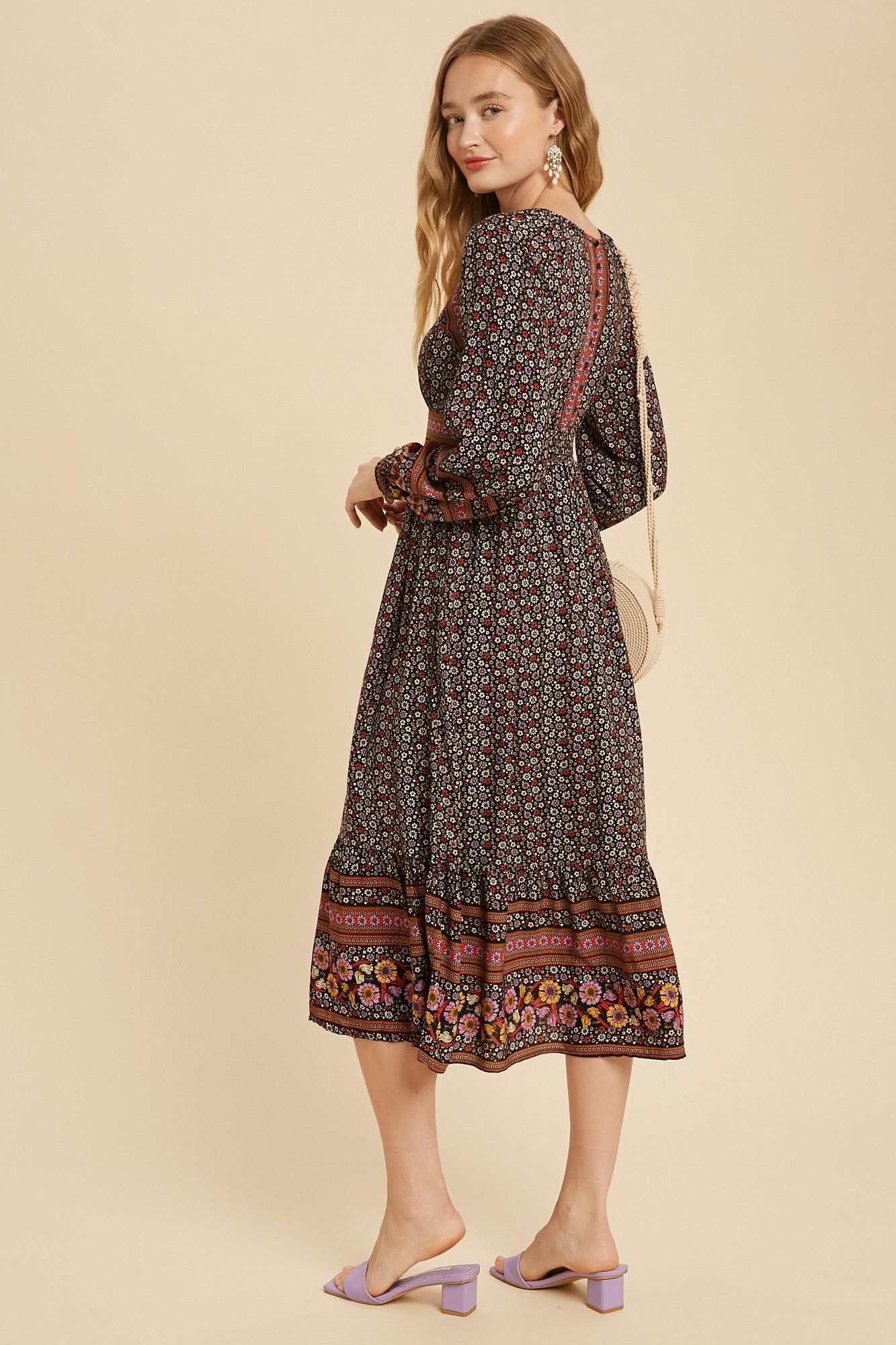 Black Floral Border Print Boho Midi sold by Pinkblush product image thumbnail 3