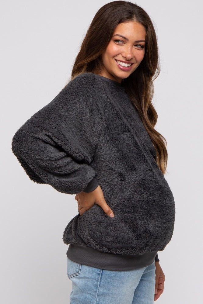 Charcoal Faux Fur Maternity Sweatshirt sold by Pinkblush product image thumbnail 2