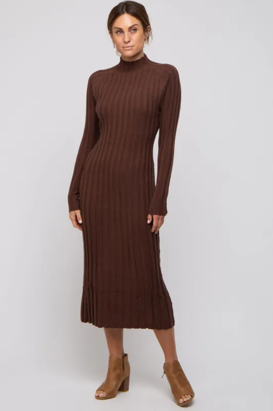 Brown Ribbed Turtle Neck Midi Dress sold by Pinkblush