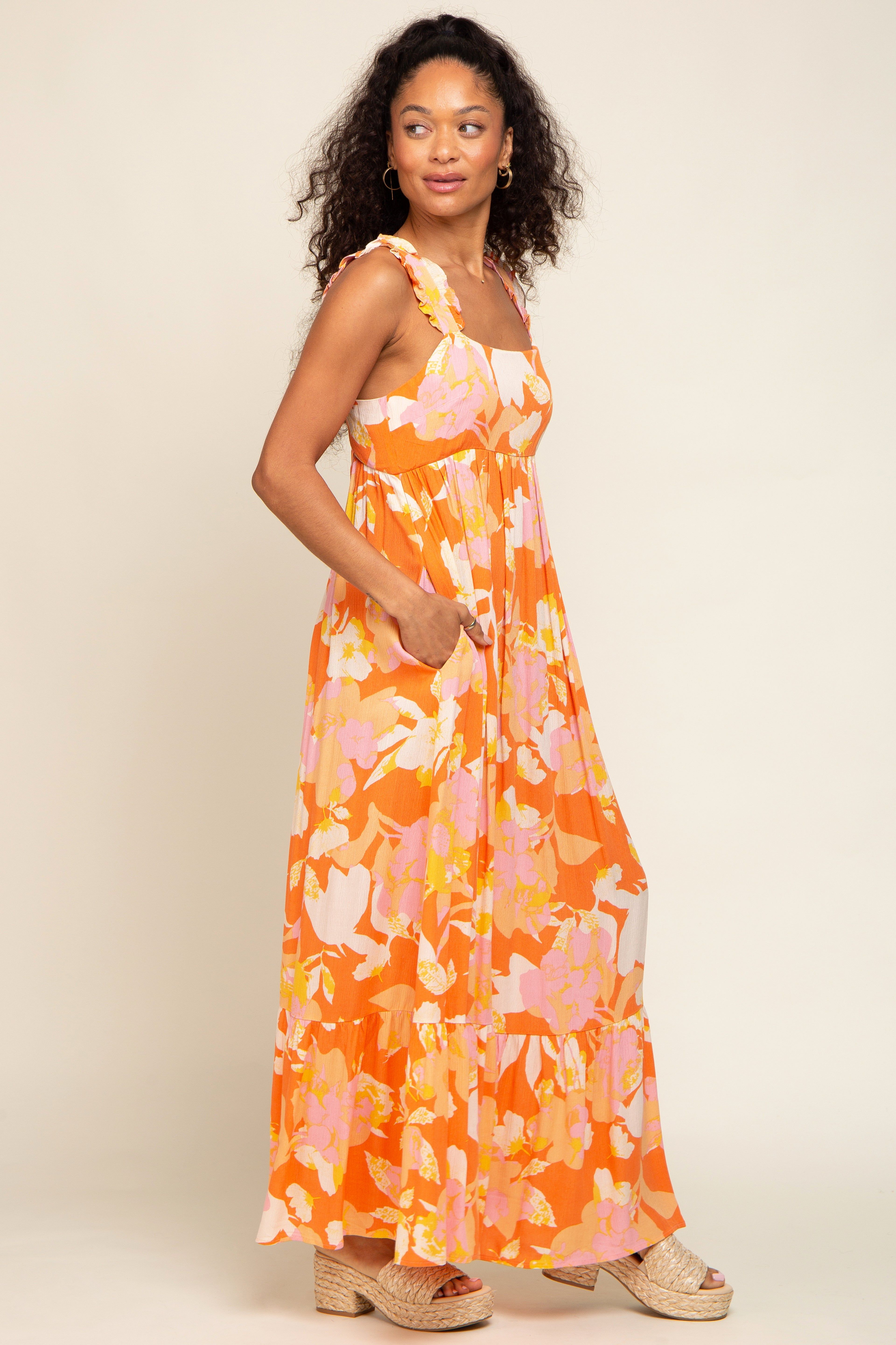 Orange Floral Sleeveless Maxi Dress sold by Pinkblush product image thumbnail 2