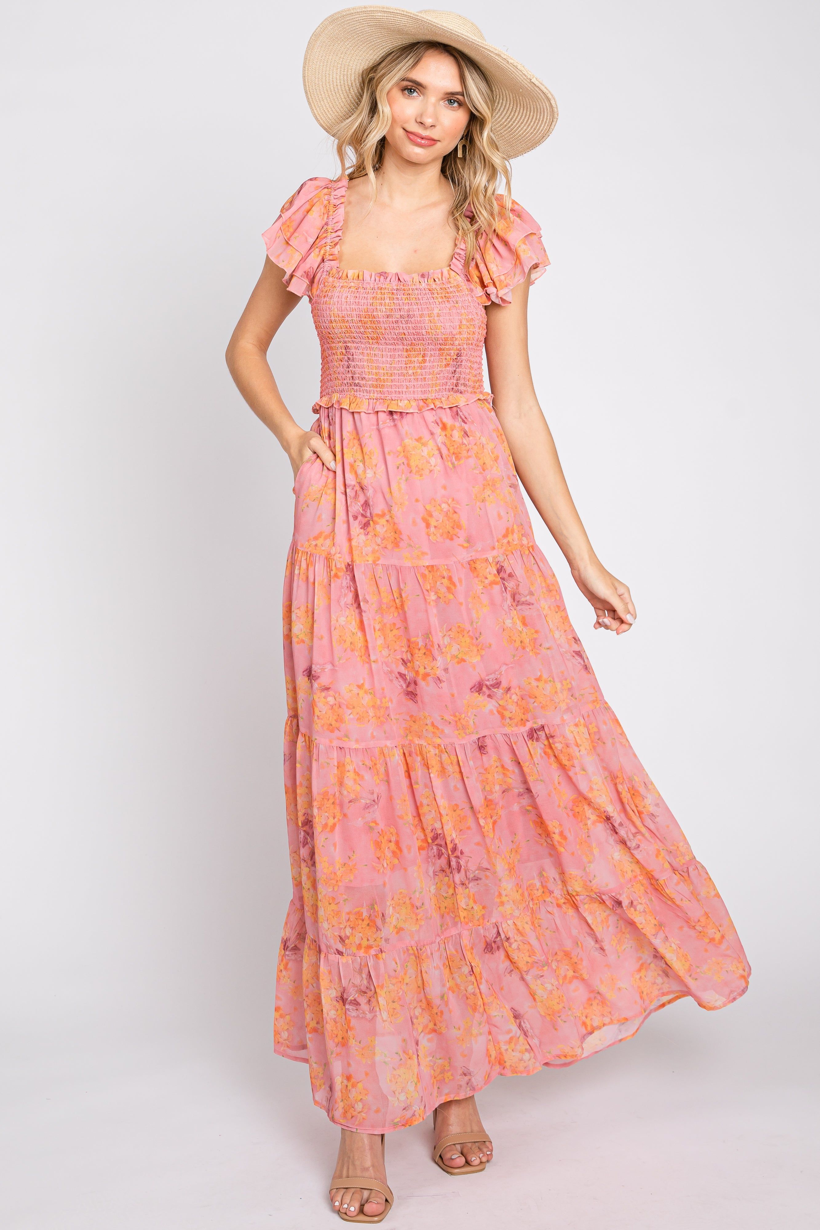 Pink Floral Ruffle Tiered Maxi Dress sold by Pinkblush product image thumbnail 5