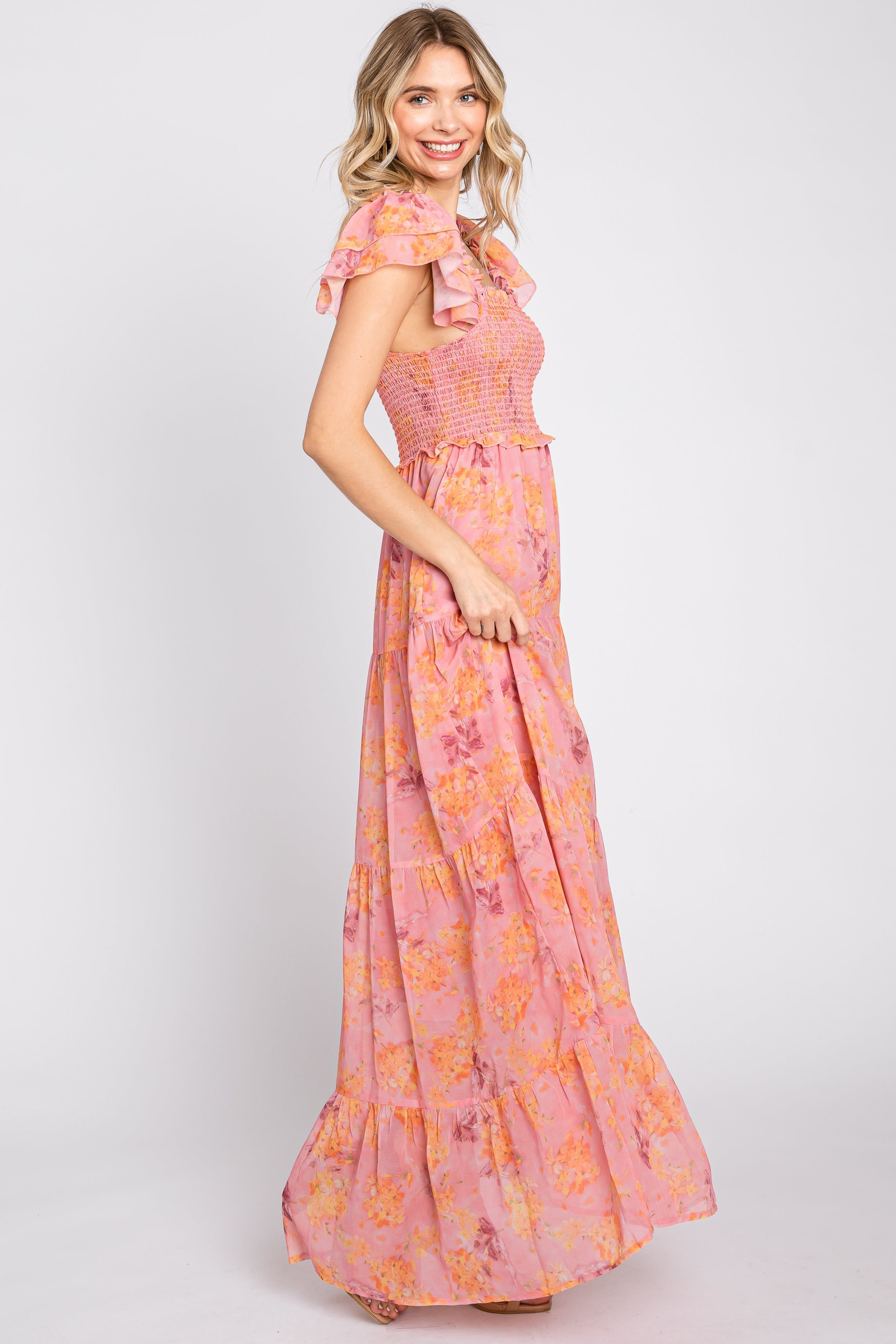Pink Floral Ruffle Tiered Maxi Dress sold by Pinkblush product image thumbnail 2