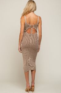 Beige Rib Knit Lace Up Back Maternity Midi Dress sold by Pinkblush