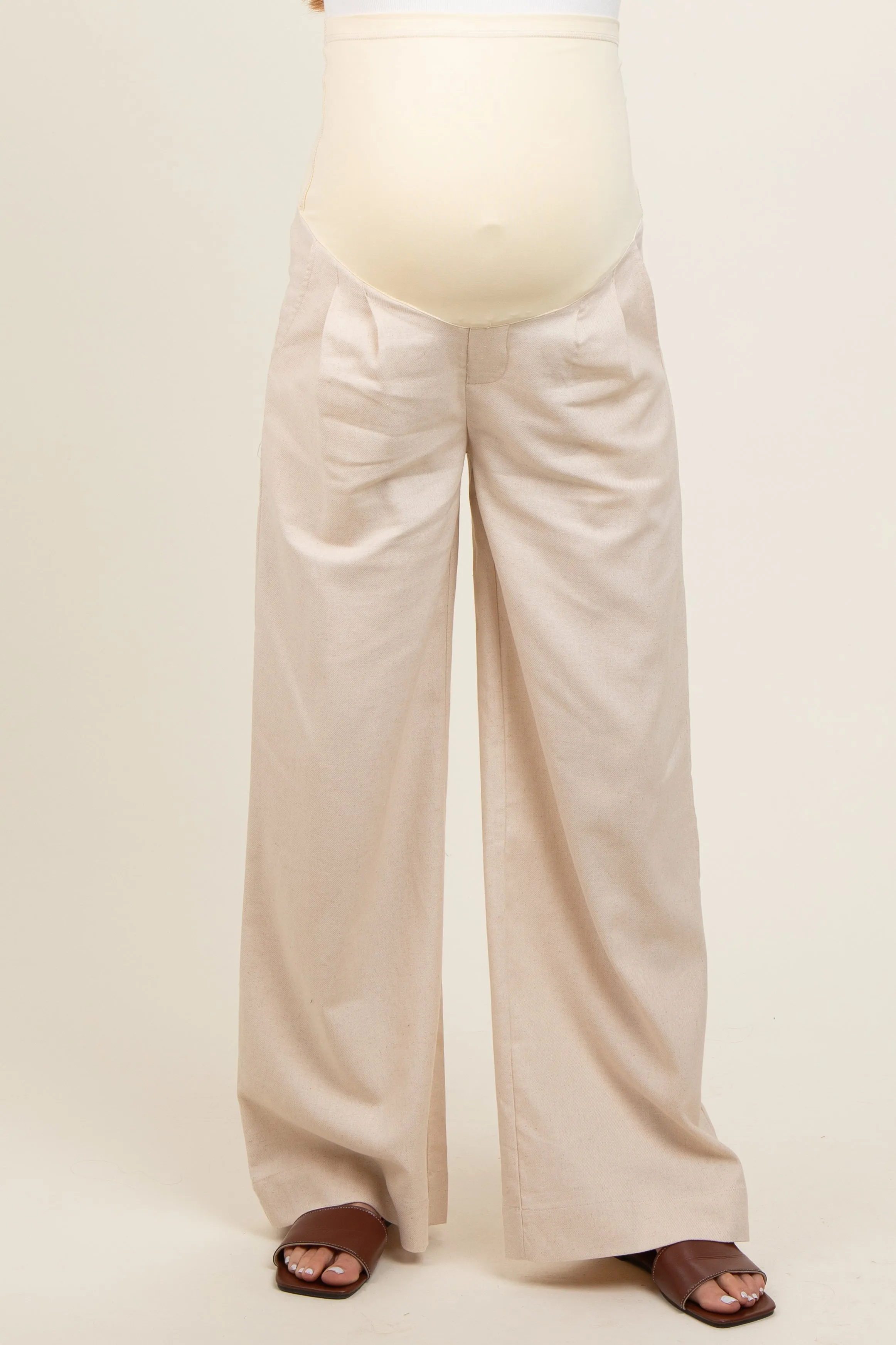 Cream Pleated Wide Leg Maternity Pants sold by Pinkblush product image thumbnail 3