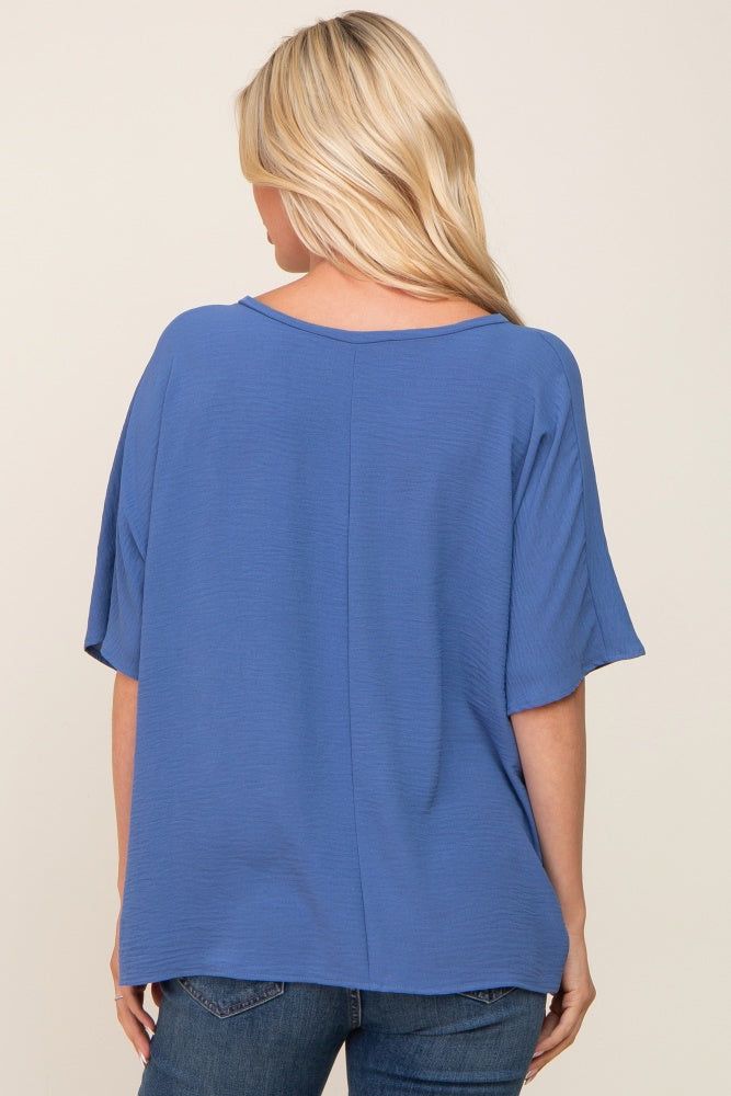 Blue Oversized V-Neck Pocket Front Blouse sold by Pinkblush product image thumbnail 3