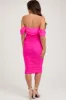 Fuchsia Off Shoulder Sleeveless Ruched Mesh Maternity Midi Dress sold by Pinkblush