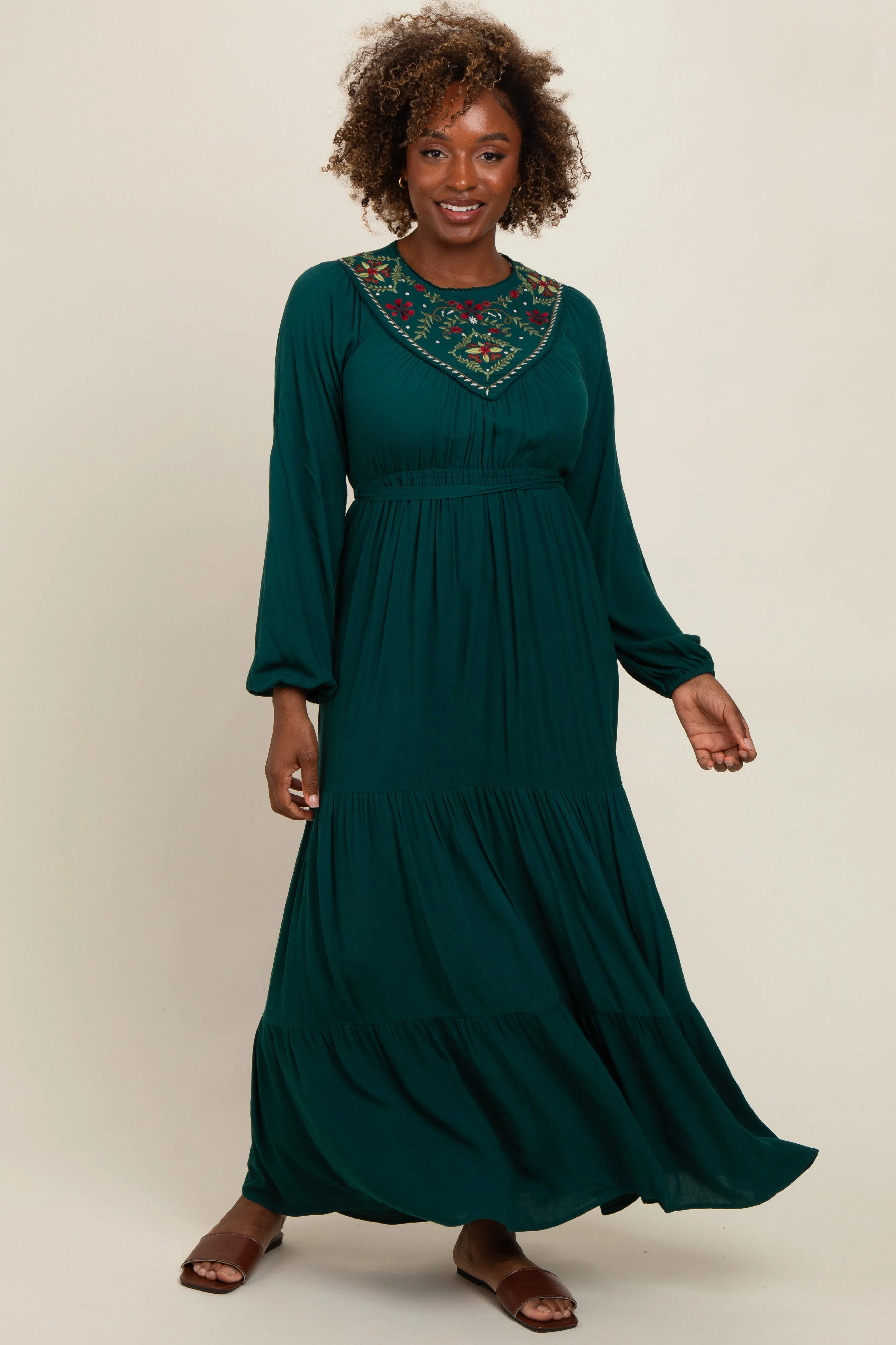 Dark Teal Embroidered Maternity Tiered Maxi Dress sold by Pinkblush product image thumbnail 5